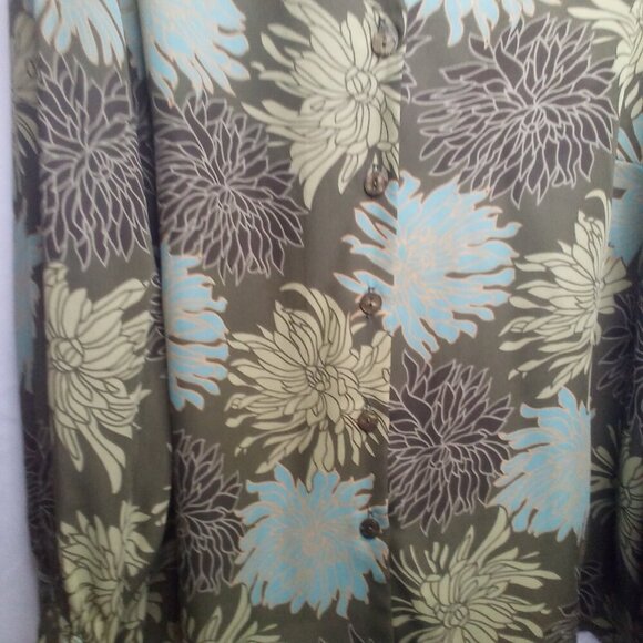 Giorgio Fiorlini Blouse Plus Collection 22 24 Button Up Long Sleeve Floral Green - Picture 9 of 16